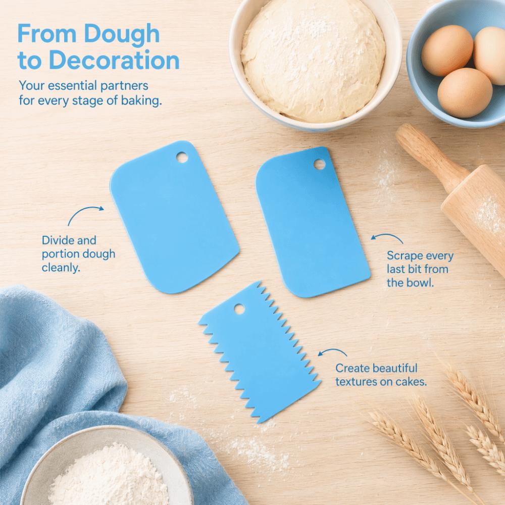 3PCS Food Grade Dough Scraper Cutter Non Stick Surface Cream Dough Spatula Frosting Lines