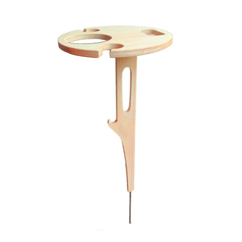 Freestanding Wine Table Rack Portable Foldable Table Wooden Rack Inserted Into The Ground Holder for Camping & Picnic