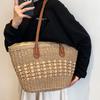 Женская летняя соломенная тканая сумка через плечо с ручкой сверху, модная пляжная большая вместительная вязаная сумка-тоут для покупок