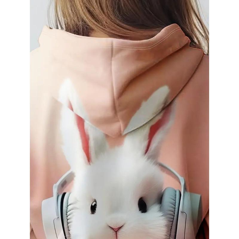 Осенний новый милый кролик в наушниках 3D-симуляция детский пуловер тренд сладкий и энергичный толстовка с капюшоном для девочек