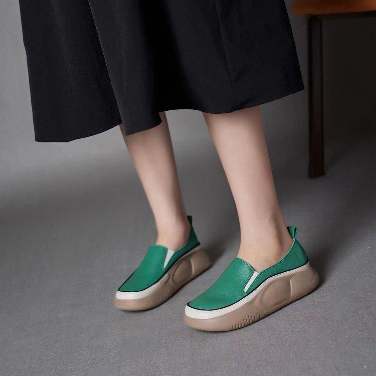 Foreign Trade Single Shoes Women's 2024 Autumn New Muffin Bottom Round Head Single Shoes Rubber Casual Breathable Thick-soled Loafers Women