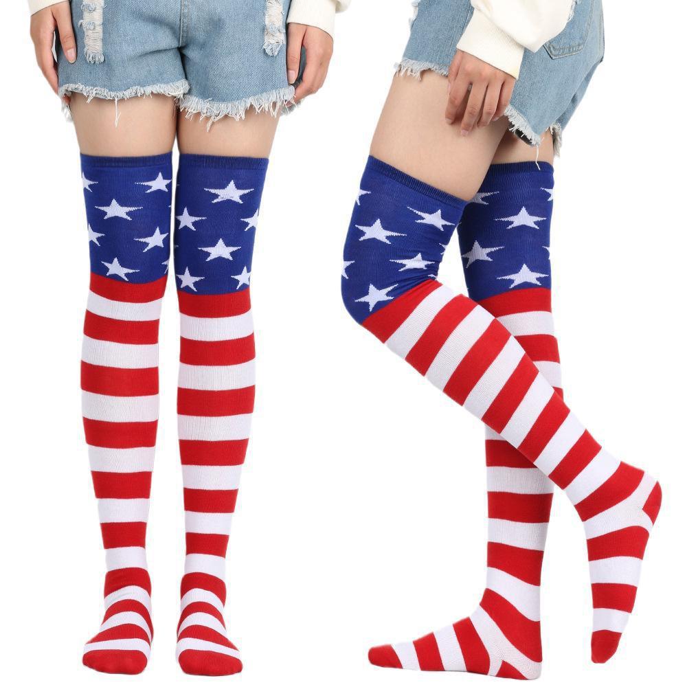 Women Knee High Socks American Flag Stockings Socks Star Spangled Banner Socks Over Knee Socks Thigh High Socks