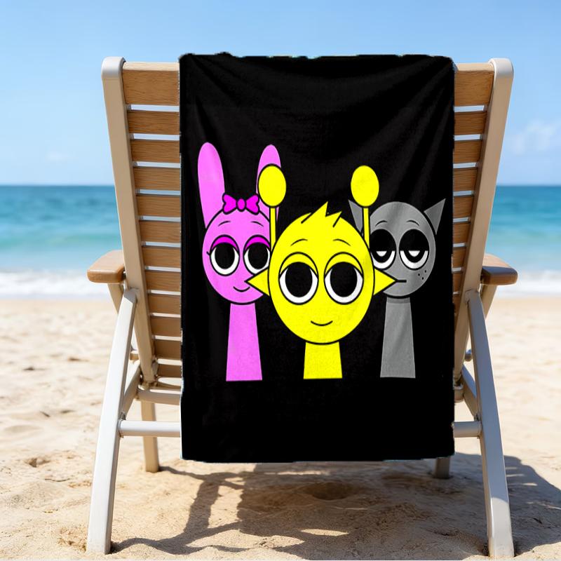 proof beach towel with a Sprunki Game1 pattern - soft,absorbent,quick-drying,machine washable - perfect for swimming,camping,bathing