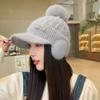 Warm Winter Beanie with Visor and Ear Flaps - Solid Color, Fleece Lined, Pom Pom Detail - Perfect for Outdoor Activities and Cold Weather