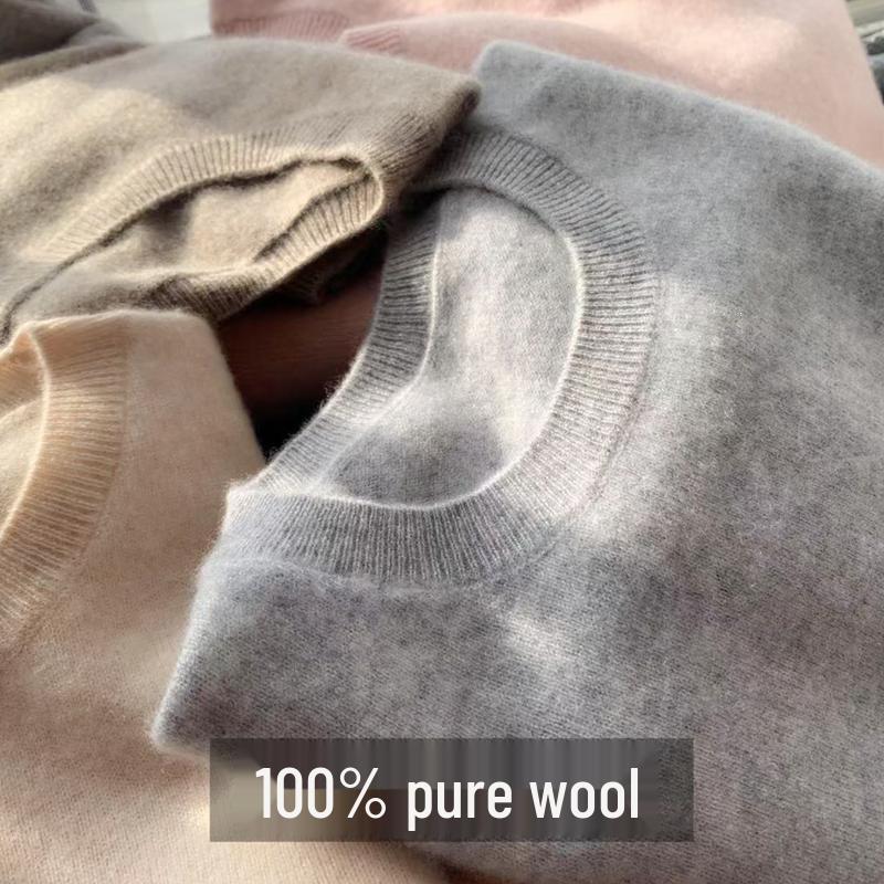 Luxury Women's Cashmere Sweater: Solid Color, Round Neck, Slimming Fit, 100% Pure Wool