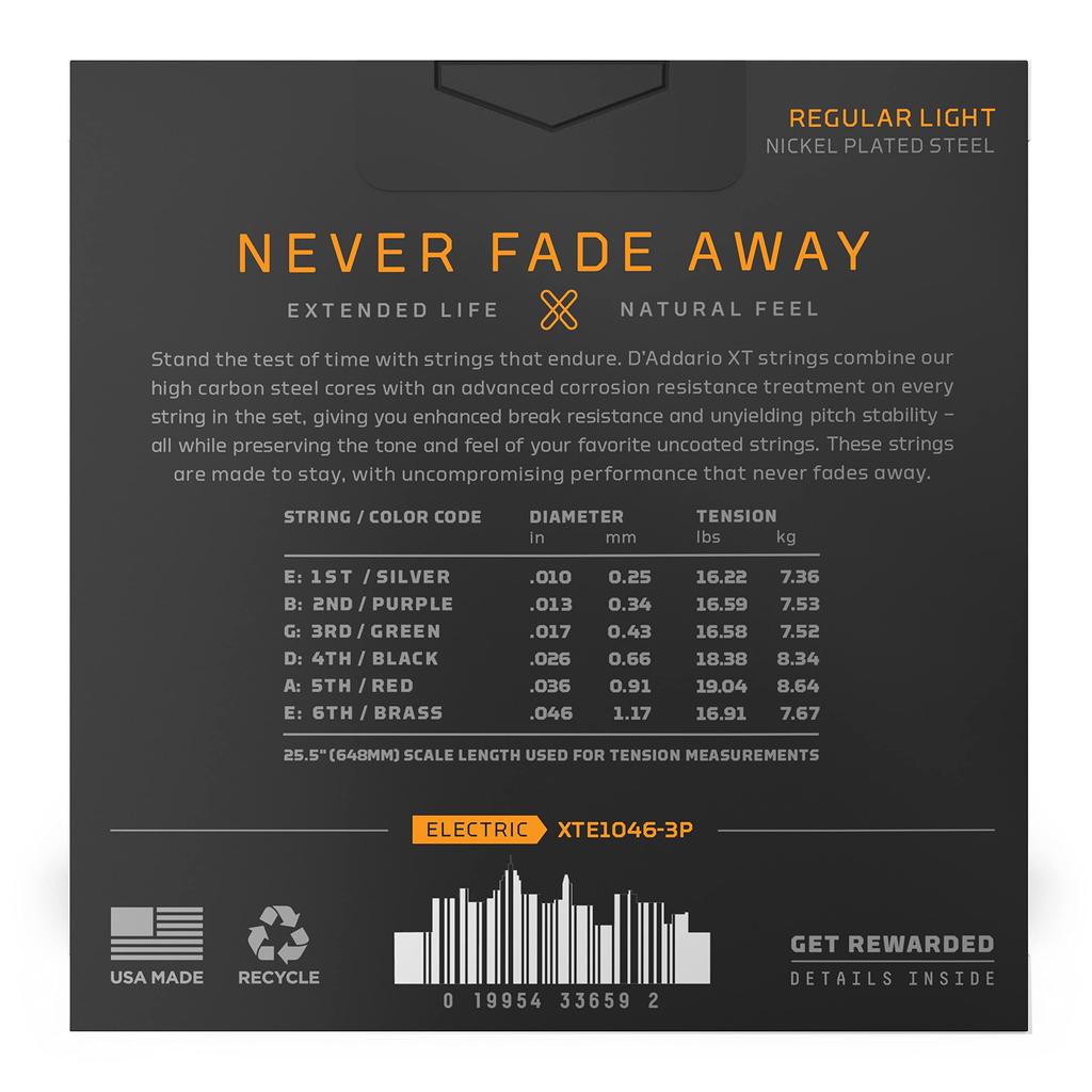 Струны для электрогитары XT Coated Strings Regular Light 3 комплекта D'Addario .010-.046 XTE1046-3P []
