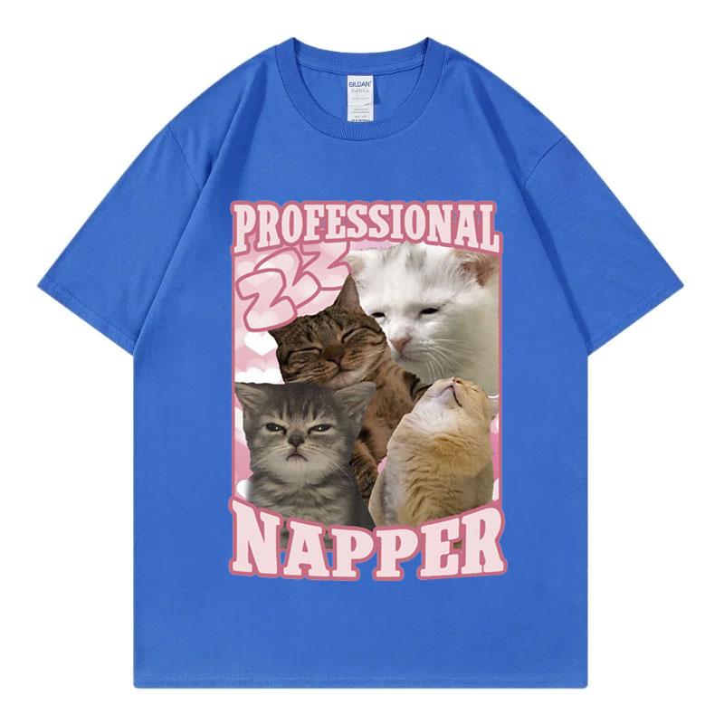 Футболка Professional Napper Funny Cat Meme Kawaii Fashion с коротким рукавом, высококачественная хлопковая одежда, футболка унисекс