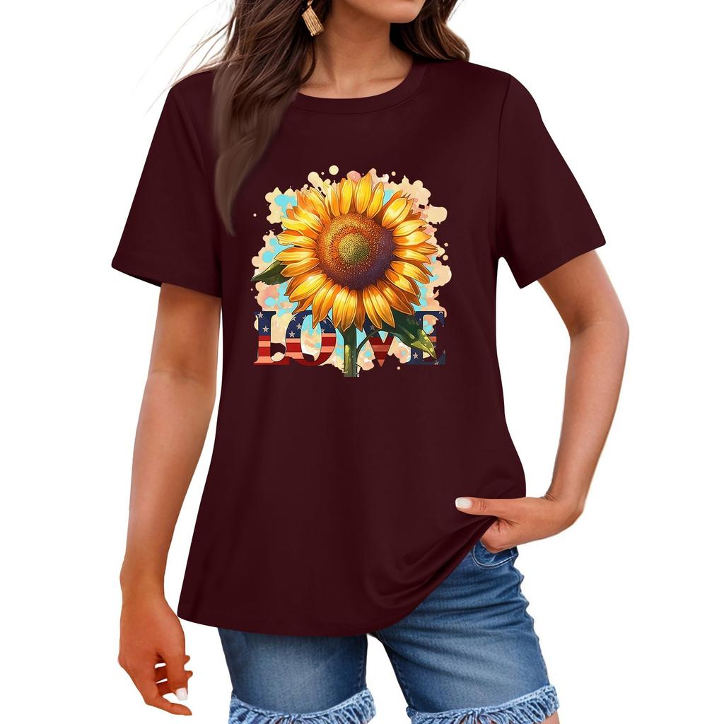 Women's Fashion Independence Day Printed Round Neck Short Sleeved Casual T-shirt Top