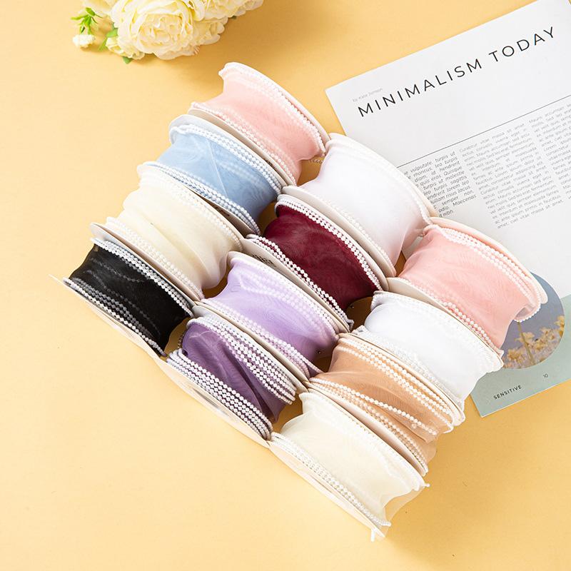 5 Yards Wrapping Ribbon DIY Mesh Gauze 4cm Fish Tail Yarn Solid Color Silk Pearl Edge Flower Bouquet Packaging