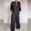 Round Neck Satin Layered Design Top and Wide Leg Pants Set