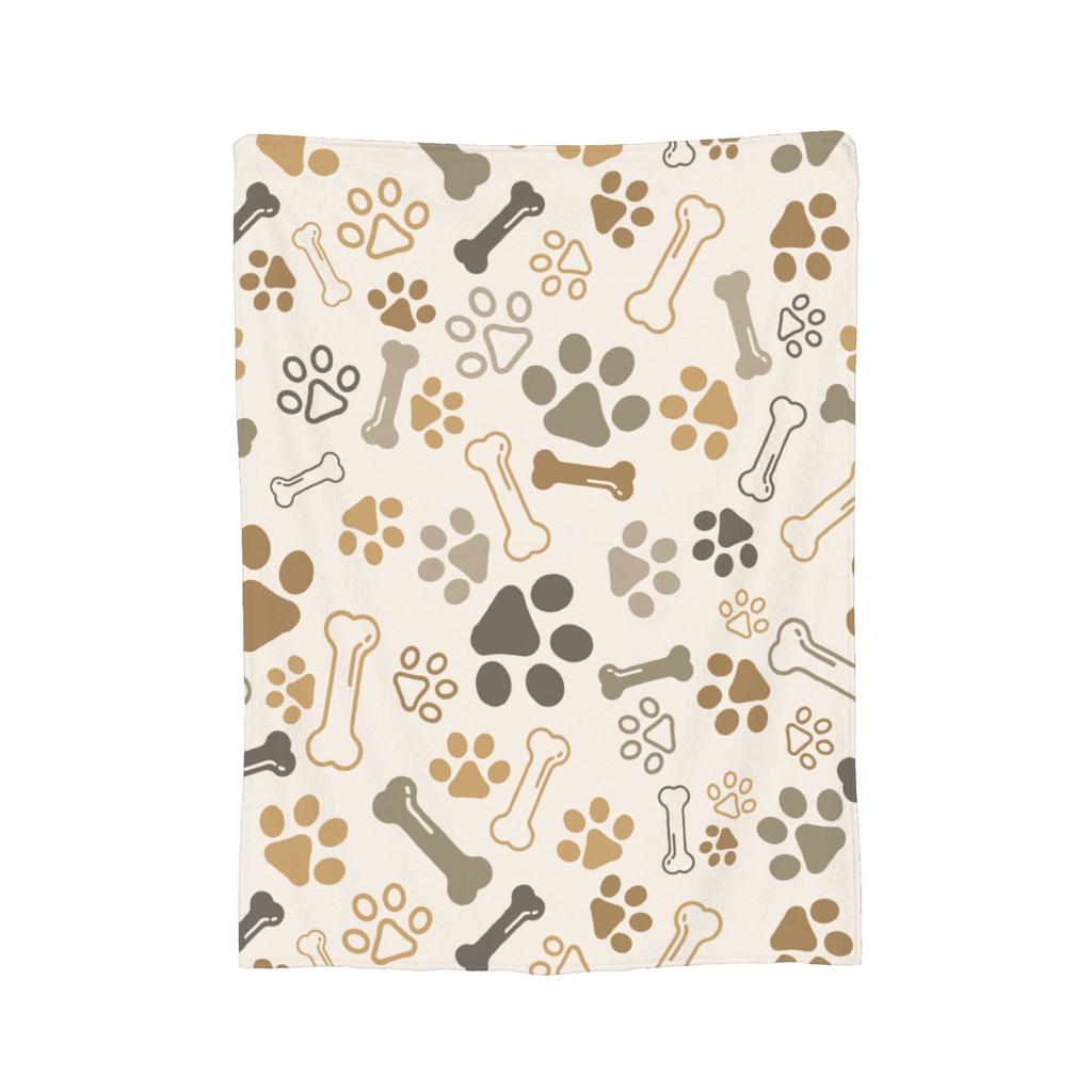Dog Paw Bone Gift Blanket Flannel All Season French Bulldog Footprint Cartoon Breathable Warm Throw Blanket for Bed Car Quilt