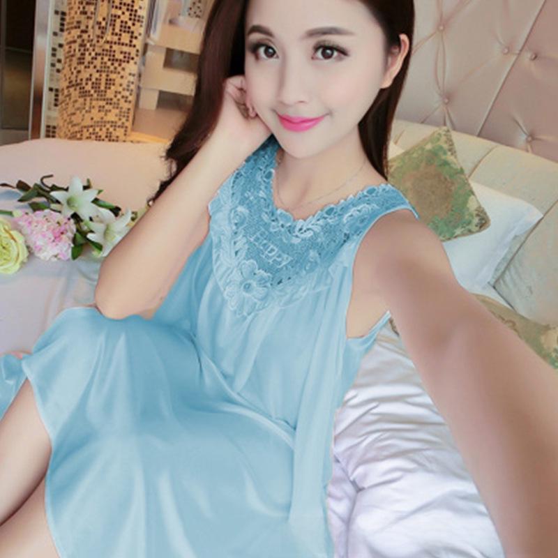 Летняя корейская ночная рубашка из ледяного шелка больших размеров - свободная пижама из искусственного шелка для женщин