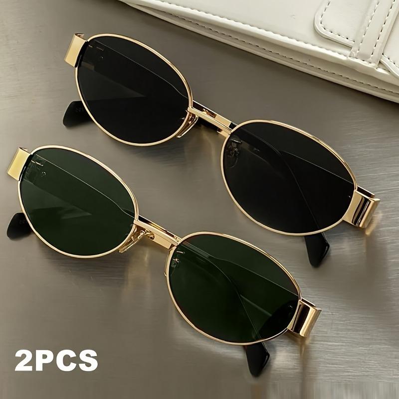 2 Pairs of Summer Fashionable Oval Metal Frame Glasses Unisex Suitable for Daily Wear and Trendy Pography