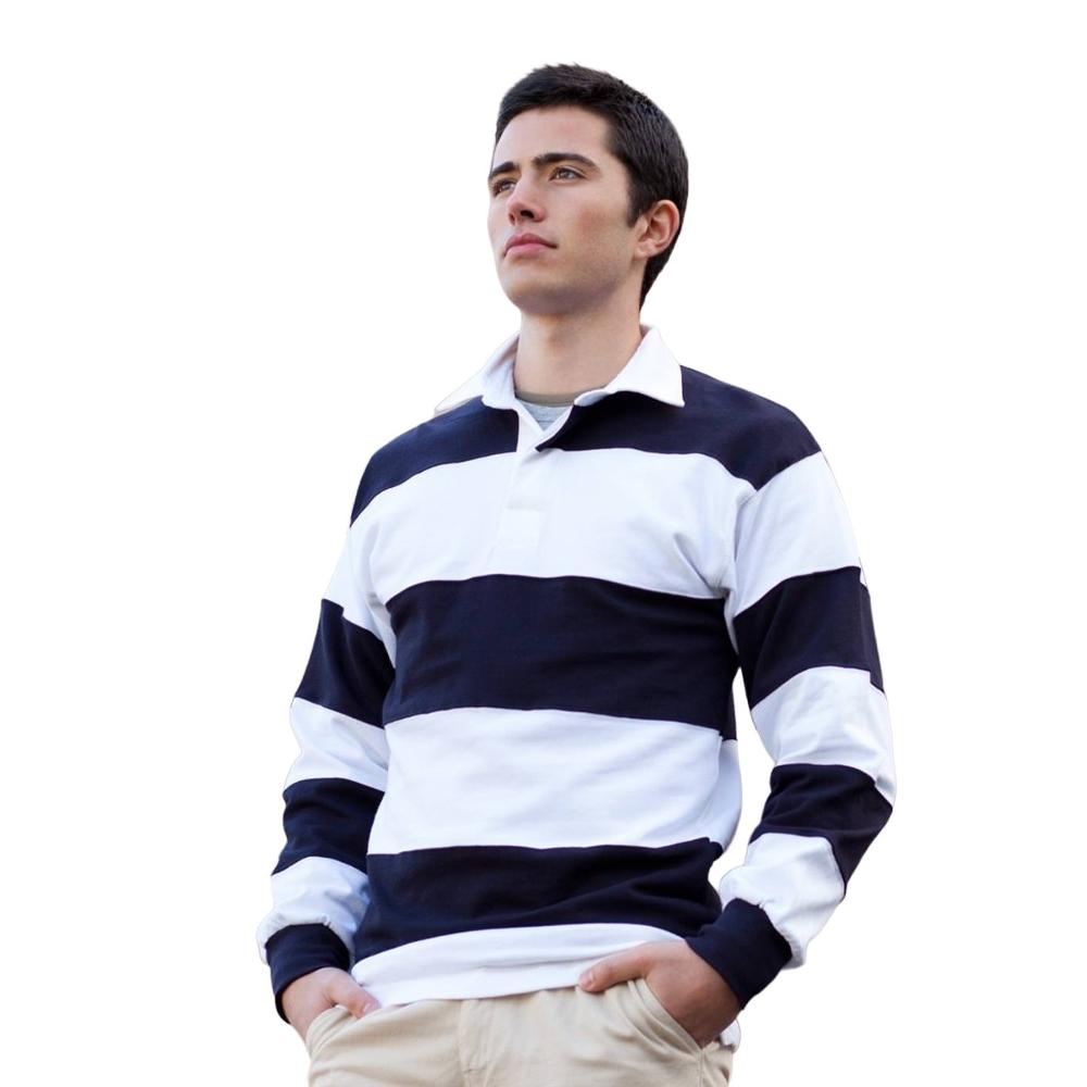 Front Row Mens Stripe Sewn Rugby Polo Shirt
