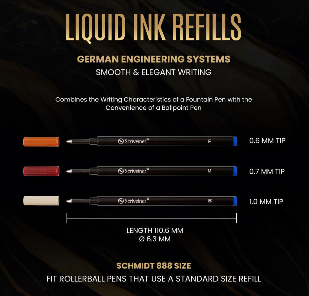 Стержень для роллера Scriveiner Blue Broad 4 стержня для роллера, предназначенный для ручек Scriveiner, безопасный керамический стержень для роллера, не требующий сушки, размер B Schmidt 888