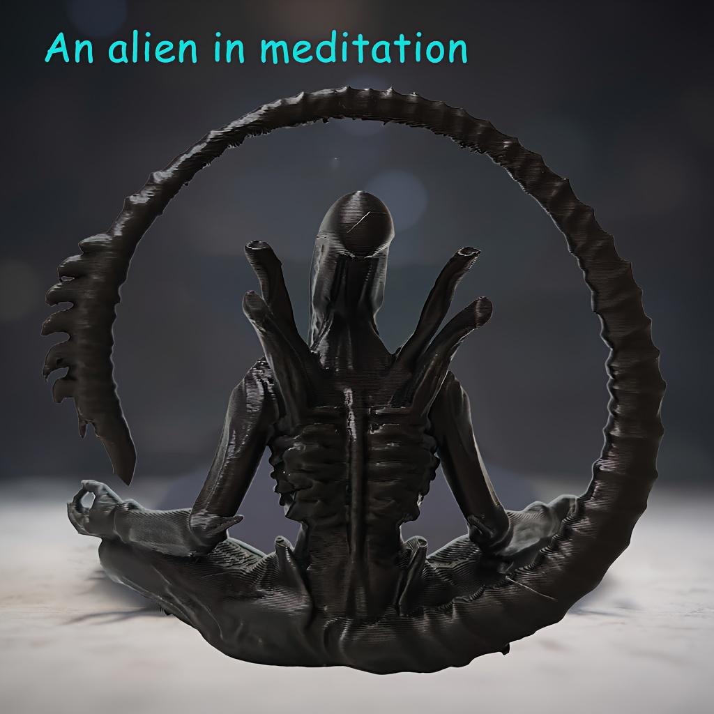 1 Piece of Black Alien Figurine in Meditation, 3D Printed with Creative Design to Create a Personalized Atmosphere,