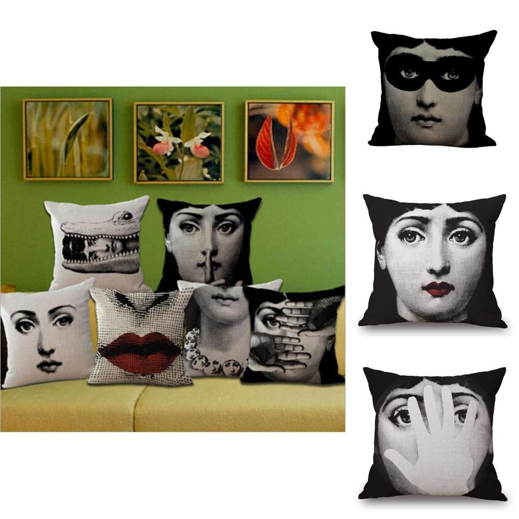 Льняная винтажная наволочка для декоративной подушки с лицом Пьеро Форназетти, на поясничную подушку, новая