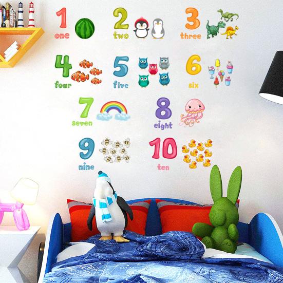 2 шт./компл., наклейка на стену с номером, мультяшные 1-10 цифр, животные, английские слова, обучающие ПВХ, номер для гостиной, обучающая наклейка на стену, принадлежности для детского сада