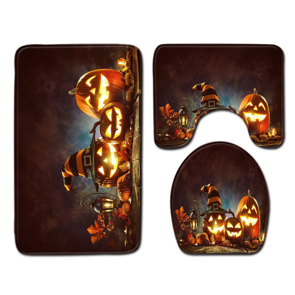 Halloween Shower Curtain Floor Mat Combination Four-Piece Household Door Mat Bedroom Non-Slip Carpet