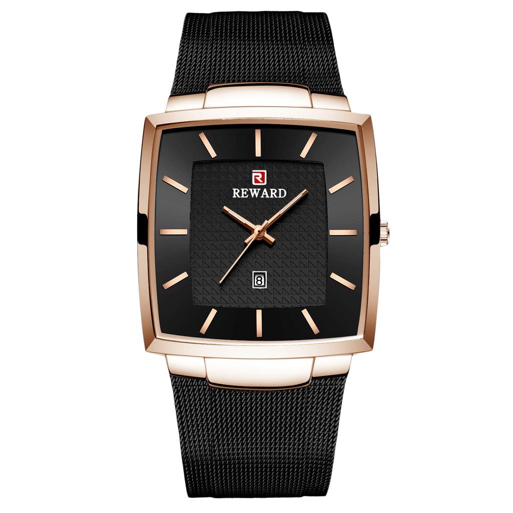 Мужские квадратные часы RORIOS, Стильные кварцевые часы с календарем и отображением даты, Водонепроницаемые, Механизм производства Японии, Идеально подходят для работы, учебы,