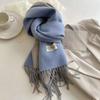Осень и Зима Корейская Версия Однотонный Имитация Кашемира Двусторонний Шарф с Кисточками Женский Утолщенный Студенческий Шаль Двойного Использования Тренд