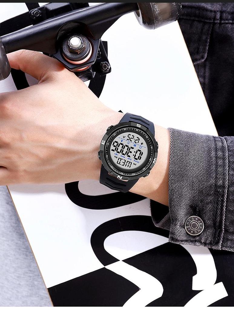 Sanda Мужские светящиеся водонепроницаемые модные электронные часы с большим циферблатом и календарем.