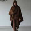INCERUN Осень Зима Мужские Необычные Плащи с Капюшоном Топы Свободные Мешковатые Текстурные Накидки Пальто