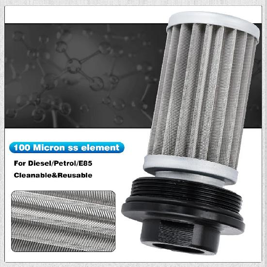PQY BLACK AN6 / AN8 / AN10 Inline Fuel Filter E85 Ethanol With 100 Micron Stainless steel element and PQY sticker