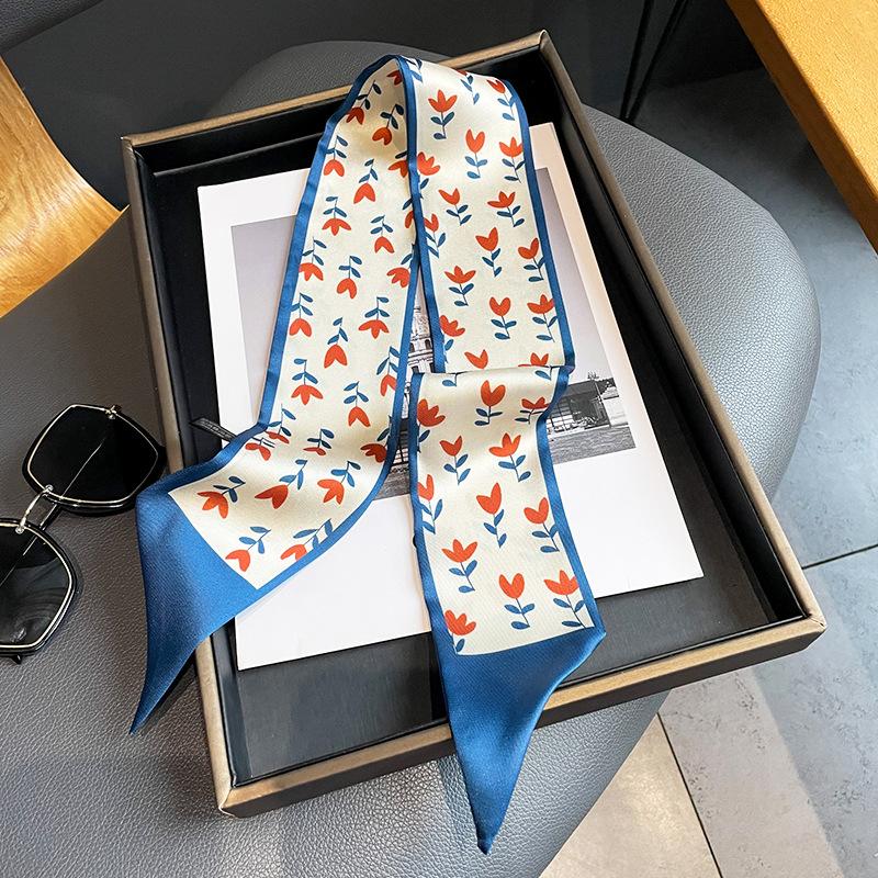 Женский длинный узкий шелковый шарф, повязка на голову, шейный галстук с принтом, роскошные брендовые аксессуары для волос, классные шарфы для девочек, лето 2021 г.