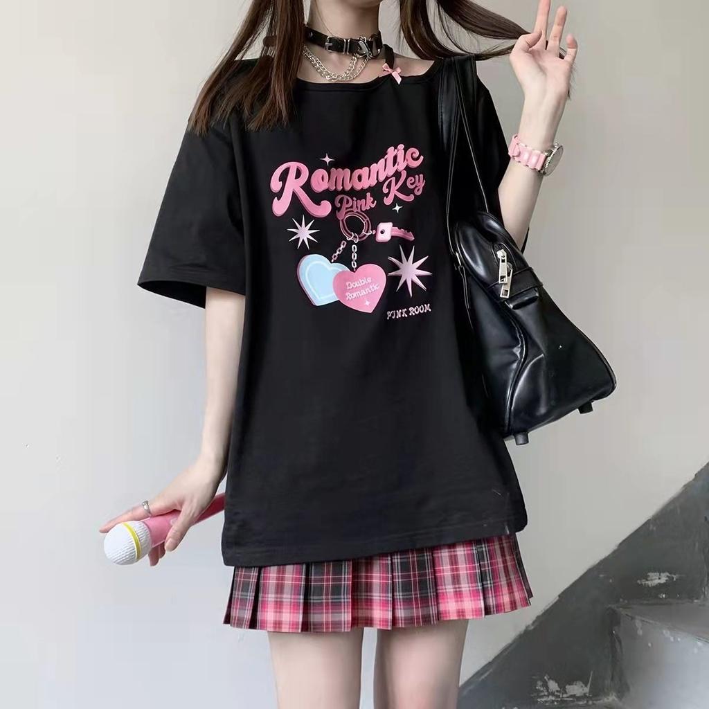 Женская кавайная футболка с открытыми плечами Harajuku, белые топы для милых девочек Y2k, эстетические милые футболки с рисунком, модная японская рубашка