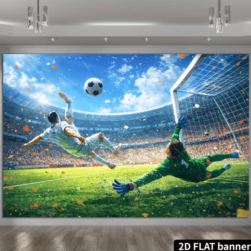 2D Football Goalkeeper Backdrop, Soccer Bicycle Kick Game Day Decor