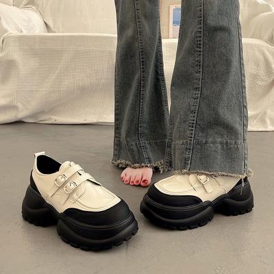 Британский стиль Толстая подошва Кожаные туфли, увеличивающие рост Женские туфли-лодочки с глубоким носком Новые осенние туфли-муффины