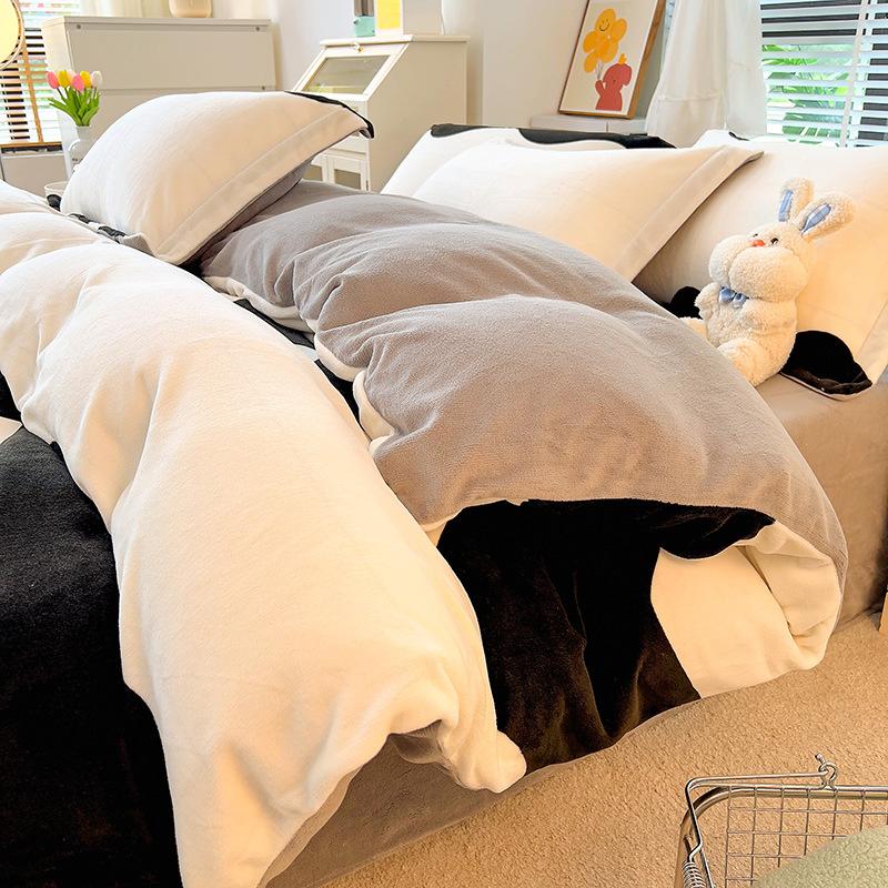 Зимнее молочное бархатное 4 предмета, скандинавское бархатное коралловое бархатное пододеяльник, фланелевая простыня, пододеяльник