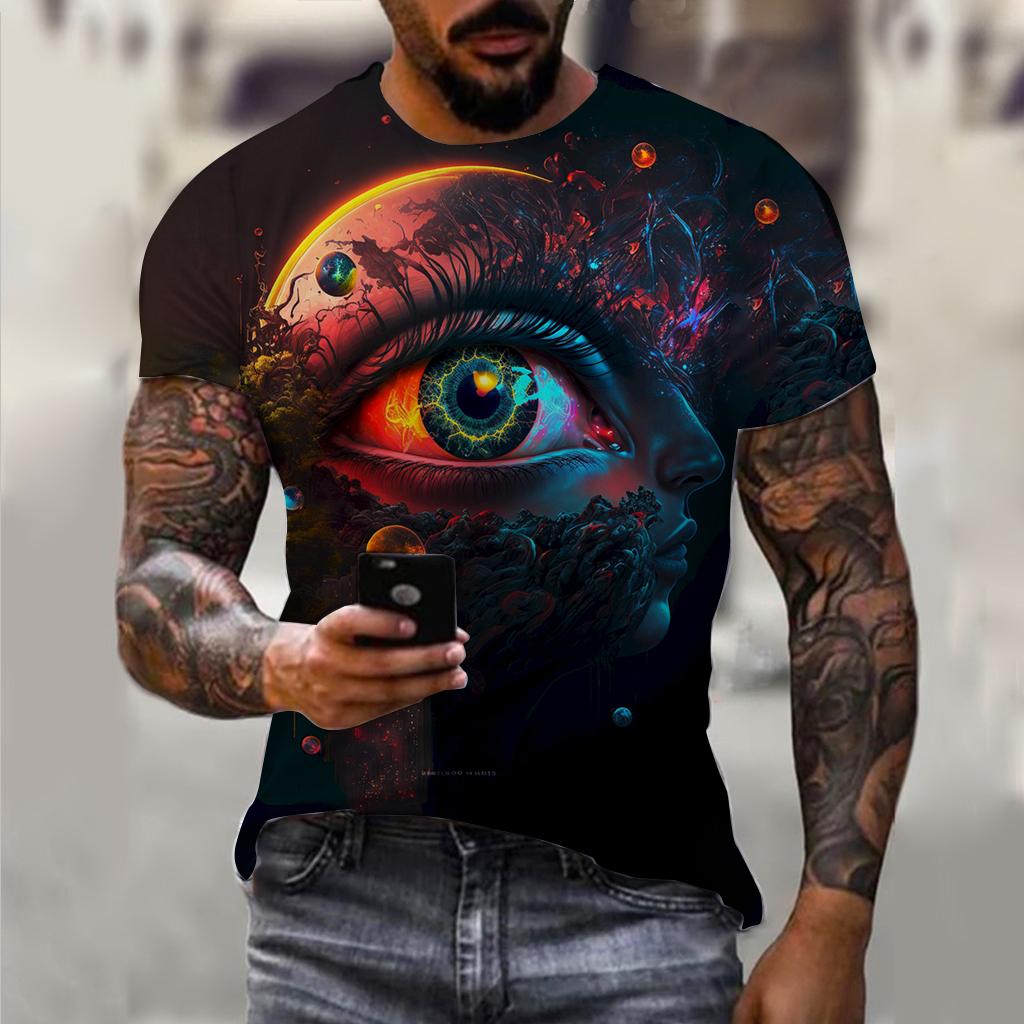 Винтажные футболки для мужчин, топы с 3D принтом «ужасные глаза», летняя футболка большого размера с короткими рукавами, повседневные футболки с круглым вырезом, мужская одежда