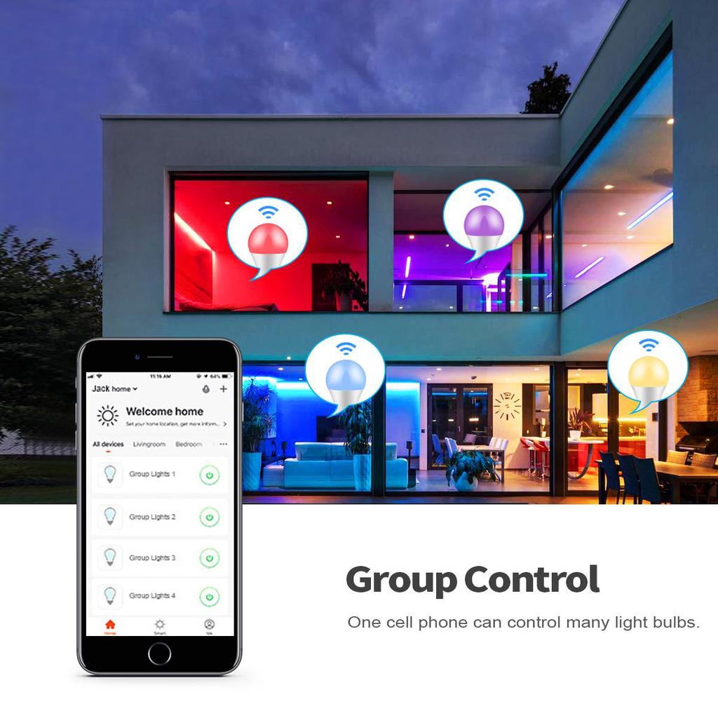 Умная лампа, полноцветная светодиодная лампа с регулируемой яркостью, Wi-Fi, совместимая с Alexa/Google Home E27, 1–5 шт.