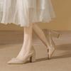 New Spring and Summer Shallow Mouth Pointed High Heels Temperament Pearl Bride Shoes Work Commuter Thick Heels