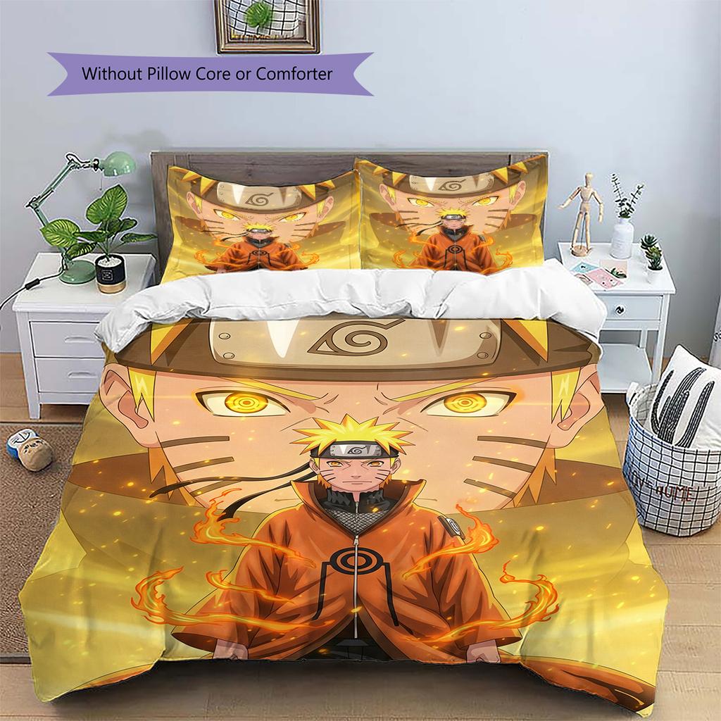 Постельное белье с узором Наруто Узумаки Наруто из аниме, Декор для дома, Подарок на день рождения (1 пододеяльник + 2 наволочки, без наполнителя)