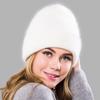 Women Winter Warm Hats Angora Rabbit Hair Knit Beanie Girls Fashion Double Layer Cuff Trendy Skull Cap