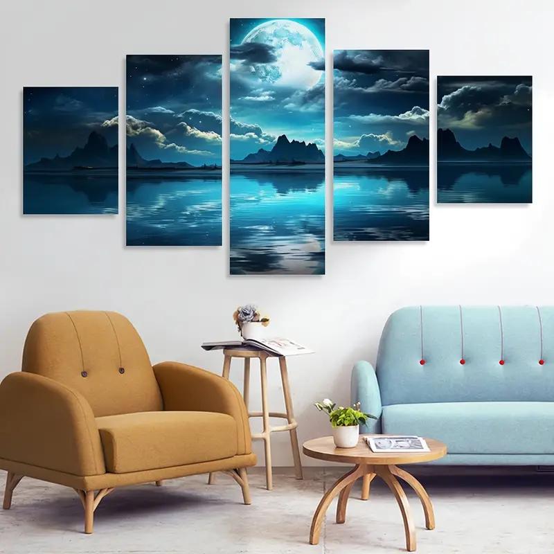 5 шт./компл. Пейзаж Печать на холсте Плакаты, Луна Океан Холст Настенные художественные картины, Художественная настенная живопись для гостиной, спальни, летучая мышь без рамки