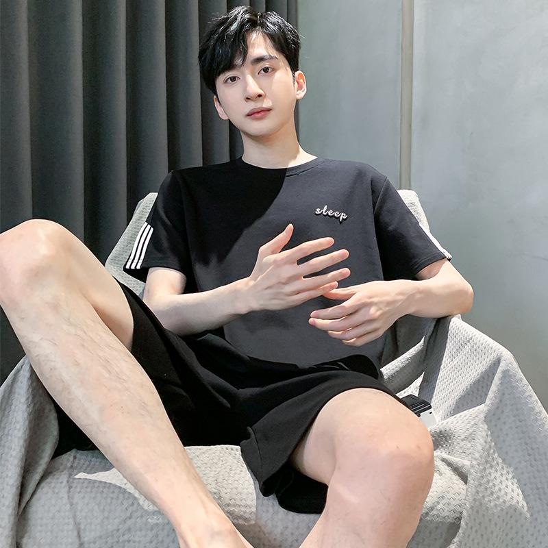 Летние трикотажные хлопковые мужские пижамные комплекты с короткими рукавами, мужской пижамный комплект с буквами, пижама для мужчин, одежда для сна, костюм для домашней одежды