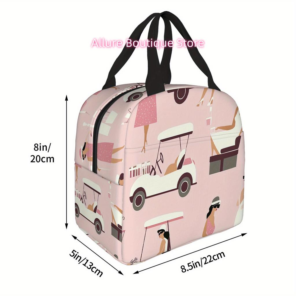 1pc Golf Cart with Drinks Thermal Insulated Bag - Pink Background, Reusable & Portable, No Food Contact, Ideal for Home, Office,