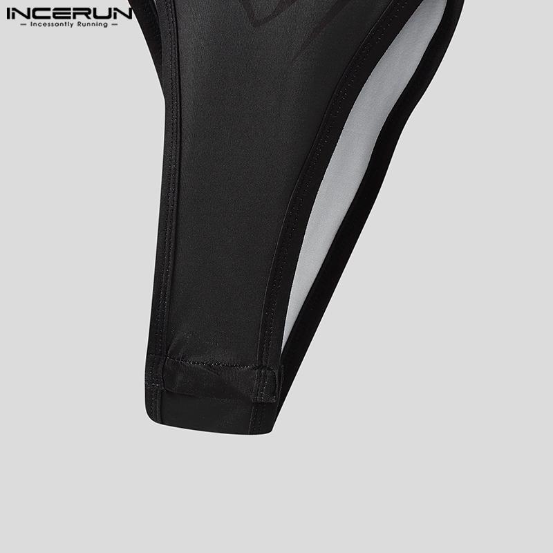 INCERUN Men Underwear Jumpsuits Sleeveless Print Fitted Romper Bodysuits