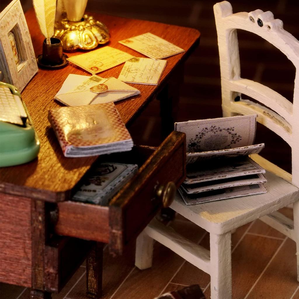 CUTEROOM Handmade DIY Dollhouse Miniature Kit Wooden Dollhouse with Dustproof LED Lights and Detailed Instructions - Furniture, Cover, (QT031)