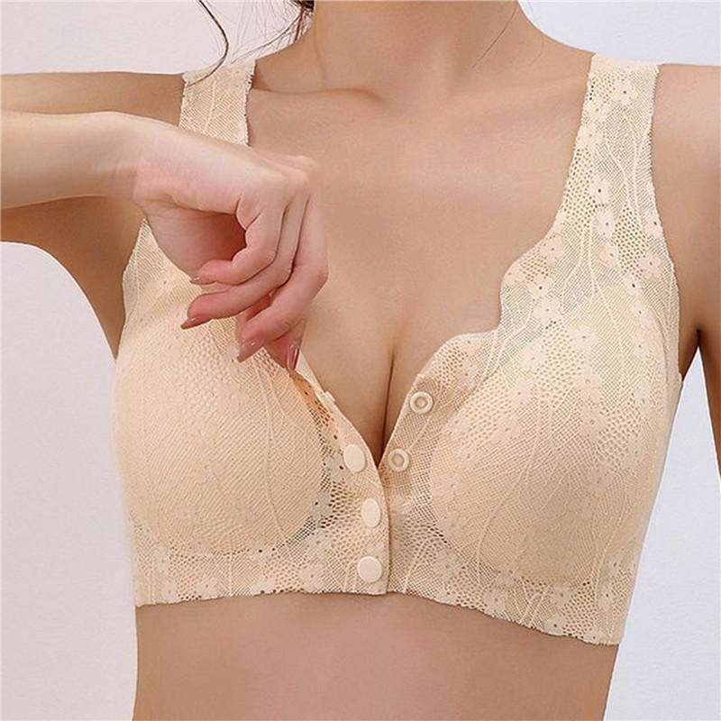 Кружевной бюстгальтер большого размера с мягкими чашками до пуговицы в нижнем белье для пожилых людей, дышащая женская майка без стального кольца