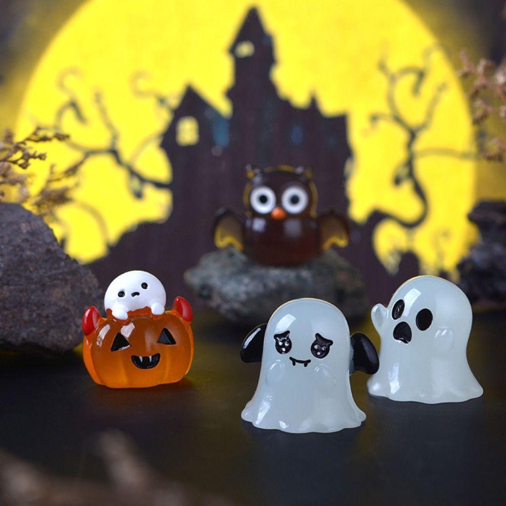 6pcs Set Micro Landscape Luminous Resin Figurines Halloween Cake Topper Home Office Desk