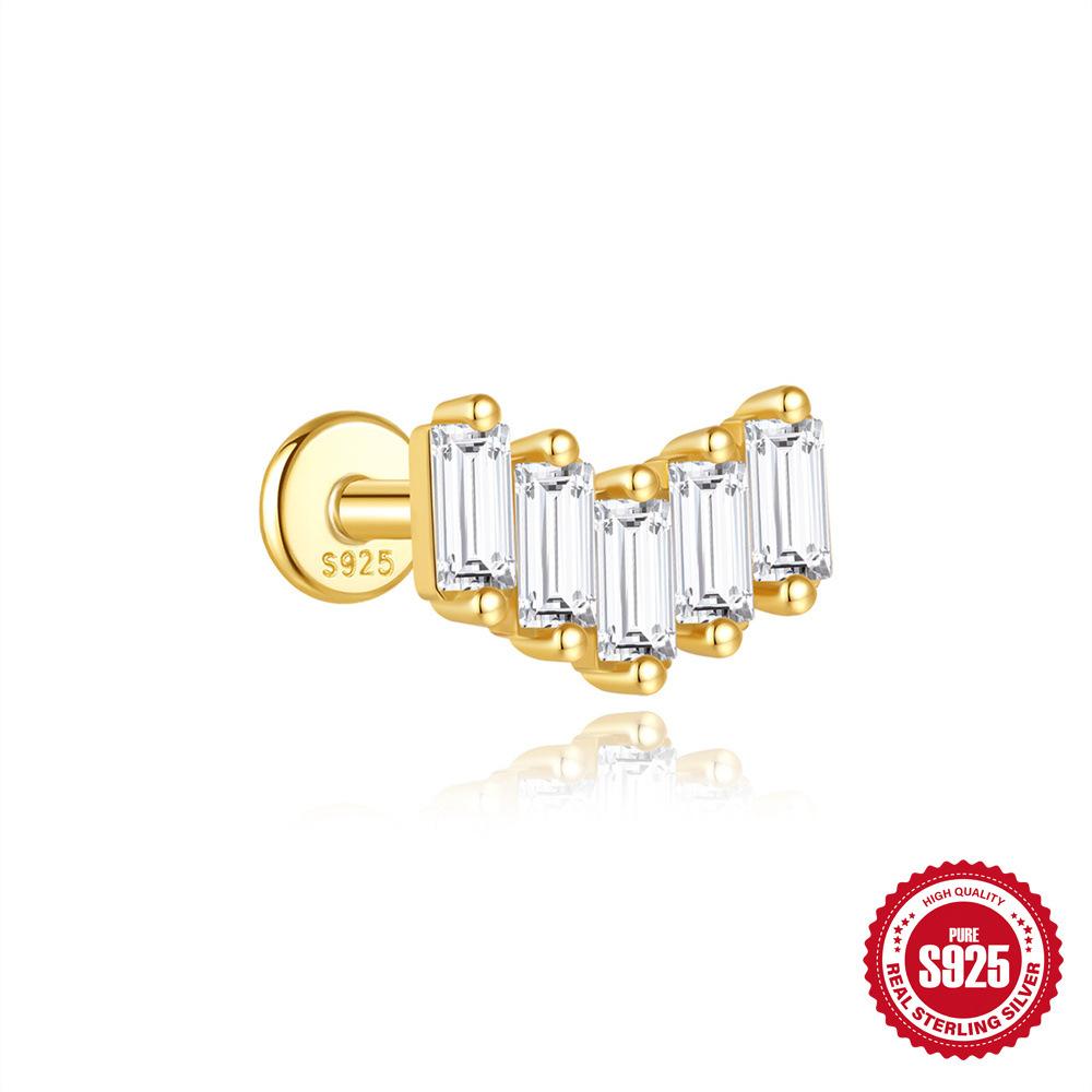 S925 Циркон 'Лошадиный глаз' с бахромой, плоская головка, спиральный пирсинг хряща, женские простые и универсальные базовые серьги-гвоздики и украшения для ушей