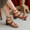 Roman Women Sandals Ssqure Heel Leather High Heel Gladiator Shoes Women Sexy Open Toe Solid Chunky Heel Summer Party Shoes