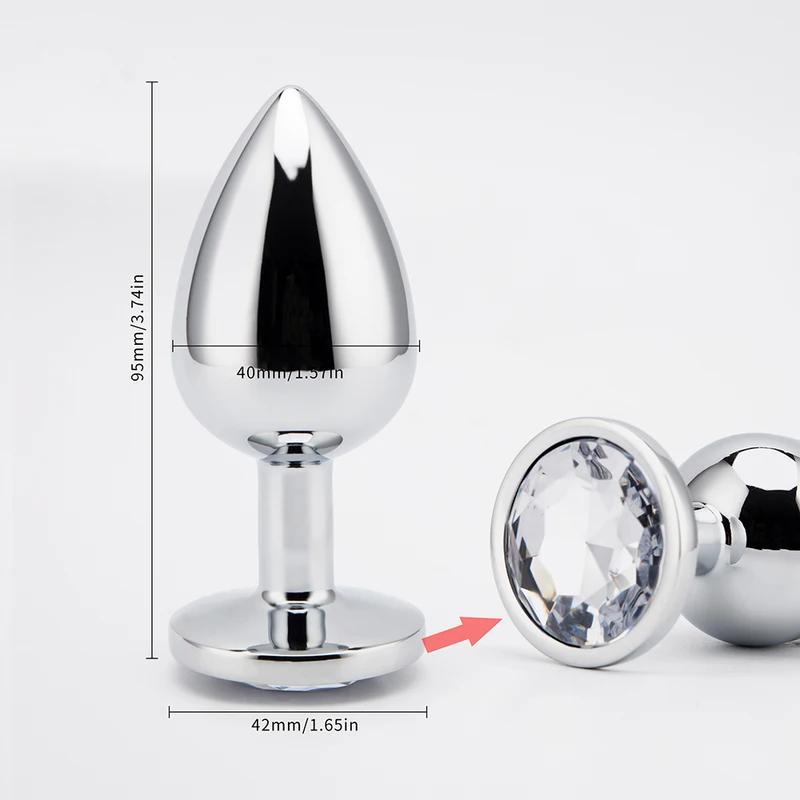 3 Sizes Metal Anal Plug Smaller Smooth Stainless Steel Butt Plug Colorful Crystal Round Anus Plug Adults Anal Sex Toys For Women