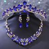 DIEZI 5 Colors Luxury Crystal Tiara Necklace Earrings For Women Wedding Party Elegant Bridal Bride Rhinestone Crown Accessories