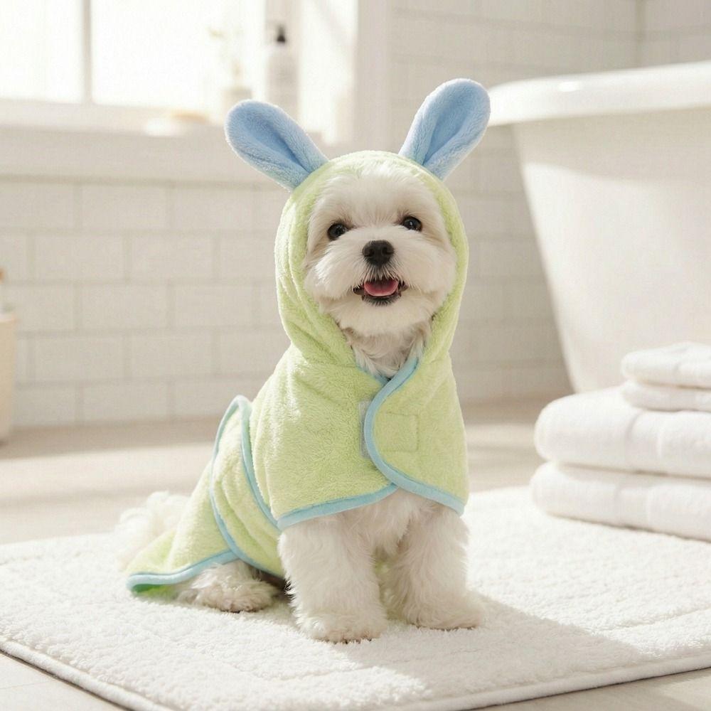Warm Dog Hooded Bathrobe Coral Fleece Microfiber Dog Towel Rabbit Ear Design Pet Robe Swimming